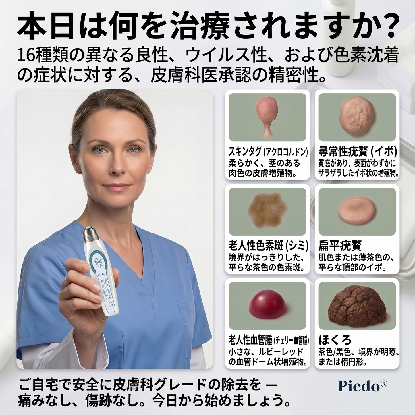 ✅🍋公式ブランドストア  𝐏i𝐜𝐝o® 𝟕日間イボ&シミ消し(痛みも傷跡もゼロのローラーボール)
